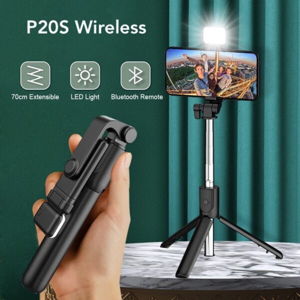 P20S Foldable Wireless Selfie Stick With Light / P20S ফোল্ডেবল ওয়্যারলেস সেলফি স্টিক লাইটসহ